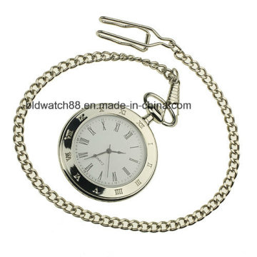 Quality Mens Silver Pocket Watch with Chain